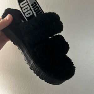 UGG Black Fluffy Slippers